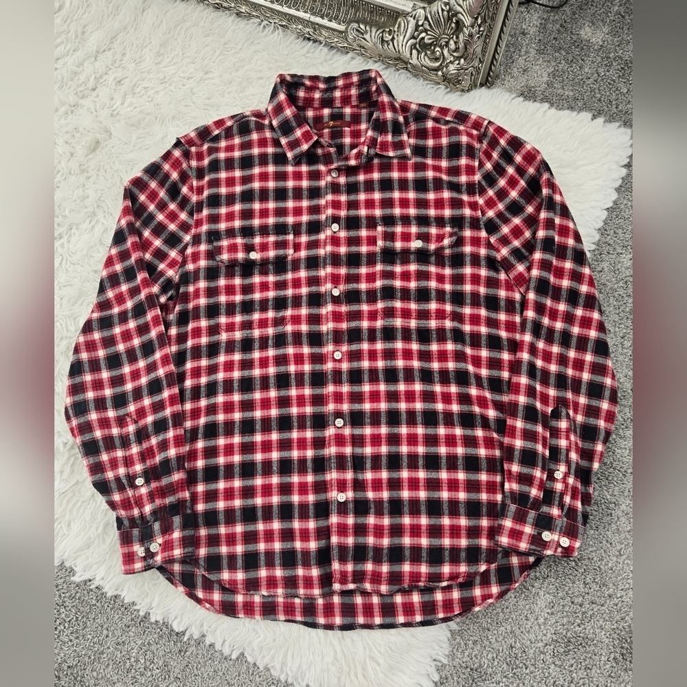 7 For All Mankind Men's Long Sleeve Brushed Plaid Flannel Shirt. Size XL. Good p